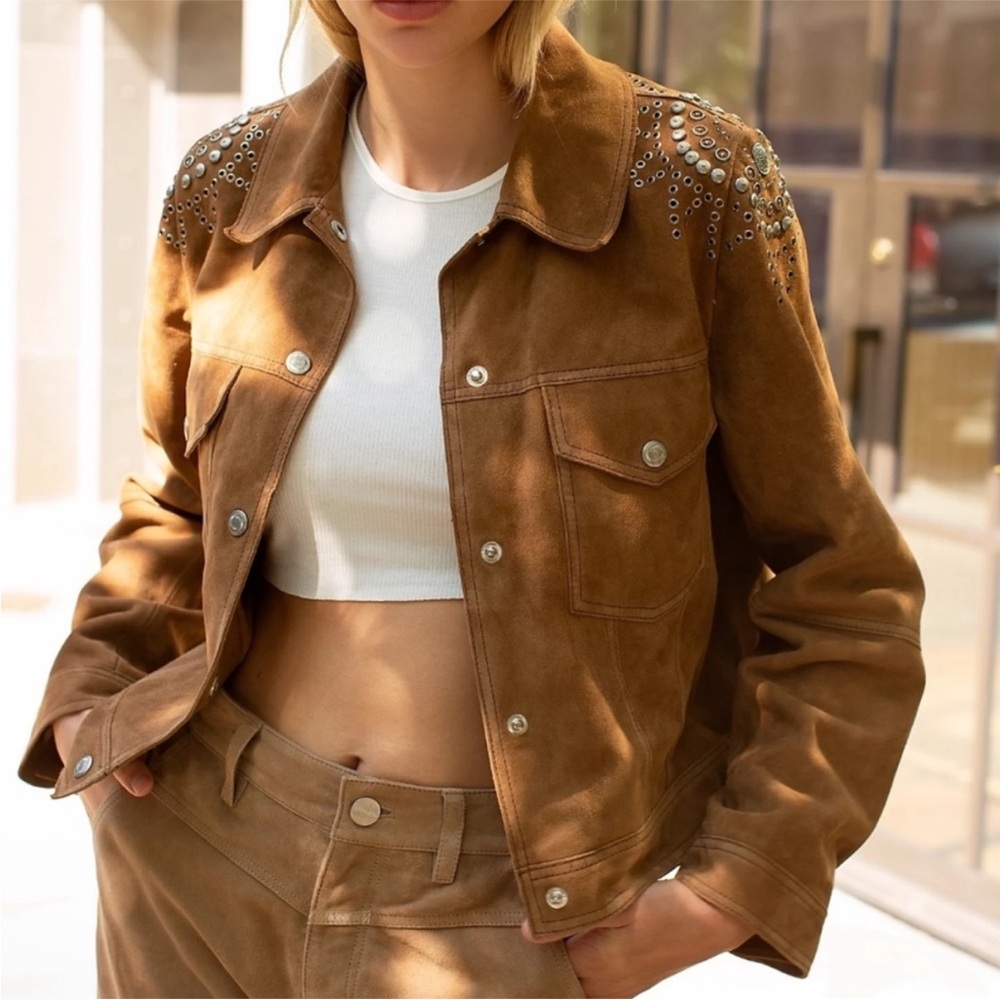 New Free People Jaya Suede Shirt Jacket Size Medium MSRP: $498